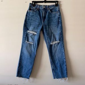 Topshop Straight Leg Distressed Hem Jeans